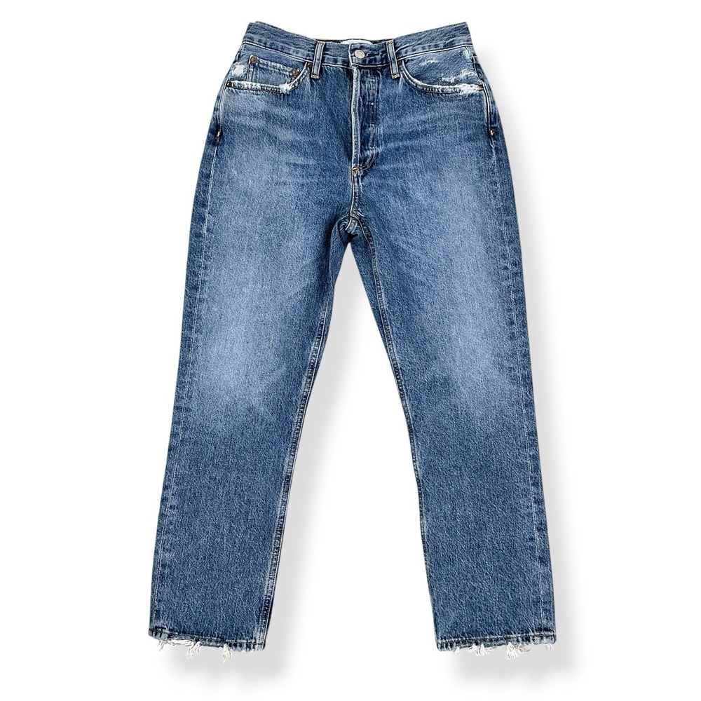 Agolde Jeans Women 27 (ACTUAL 26x24.5) Blue Distressed Ripped Riley A056C Ankle